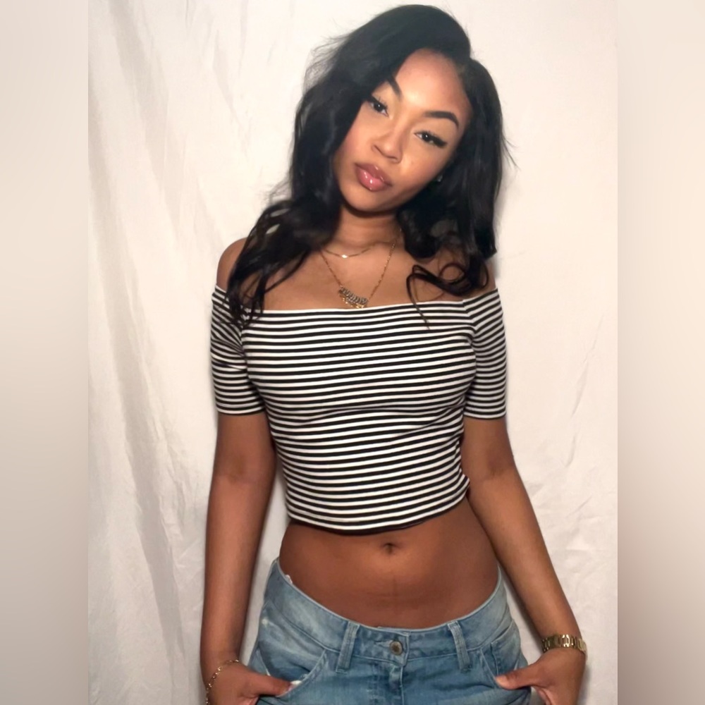 Monkl Black And White Striped Boat Neck Crop Top Womens Size: XS